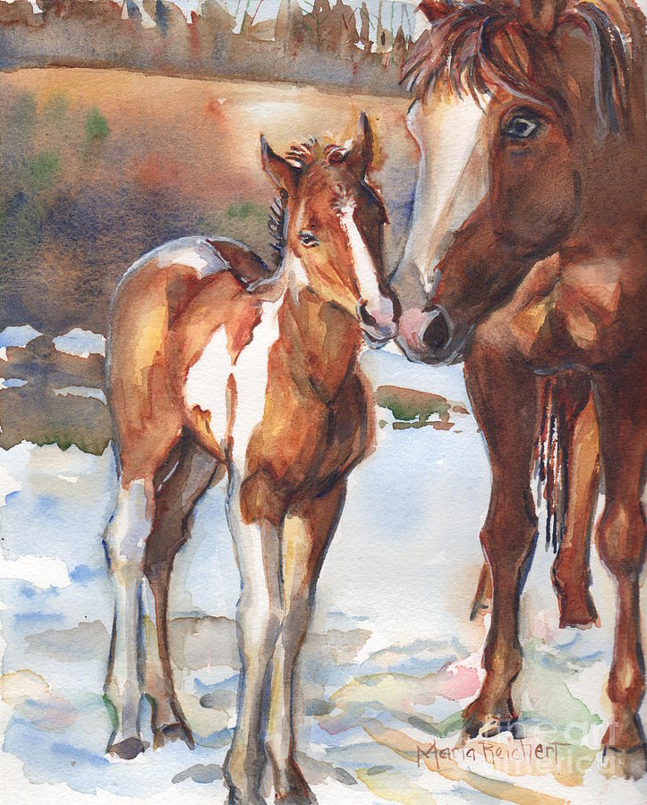 horse painting in watercolor Eskimo Kisses Painting by Maria Reichert