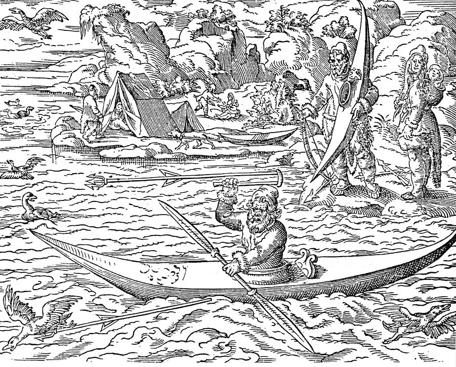 Eskimos Hunting, 1580 Painting by Granger