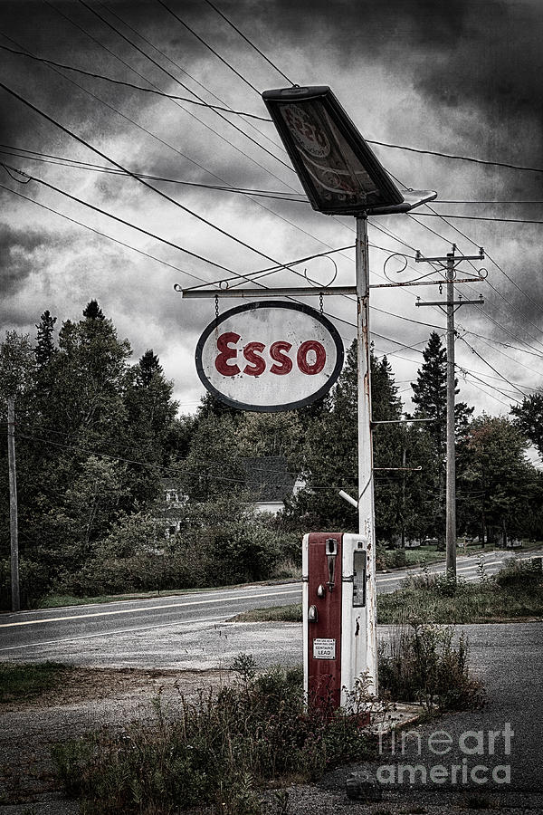 Landscape Photograph - Esso Sign and Pump by Jerry Fornarotto