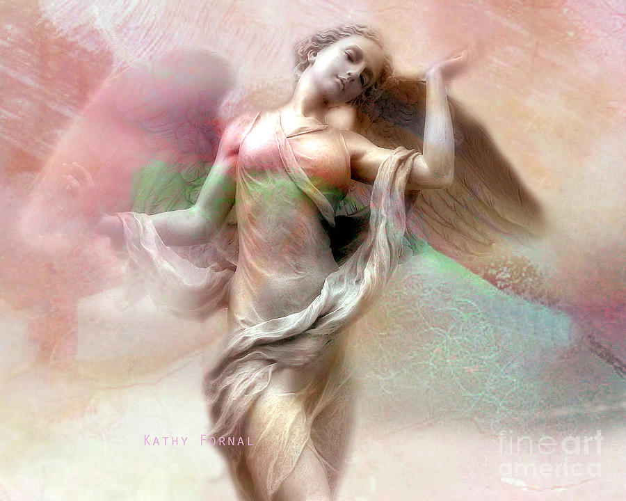 Ethereal Dreaming Angel Art - Fantasy Angel Wings Pastel Painted Angel Art Photograph by Kathy Fornal