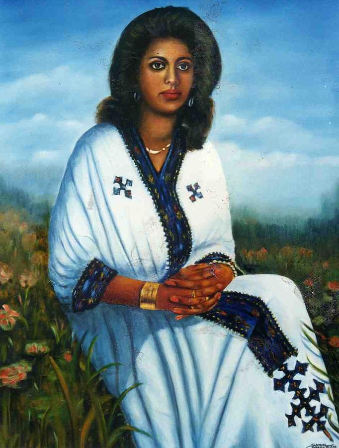 Ethiopia Painting - Ethiopian cultural dress. by Samuel Daffa