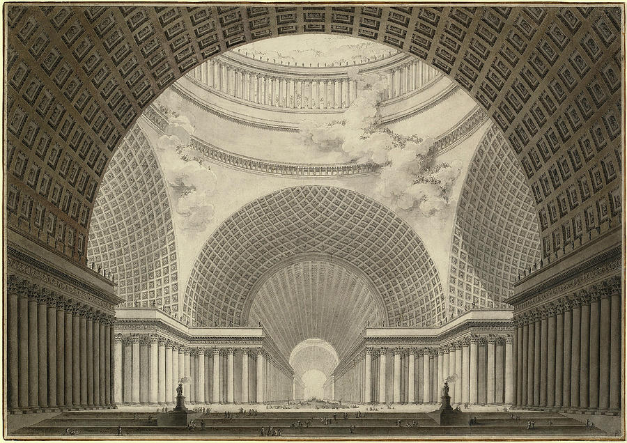 Pen Drawing - Etienne-louis Boullée, Perspective View Of The Interior by Litz Collection
