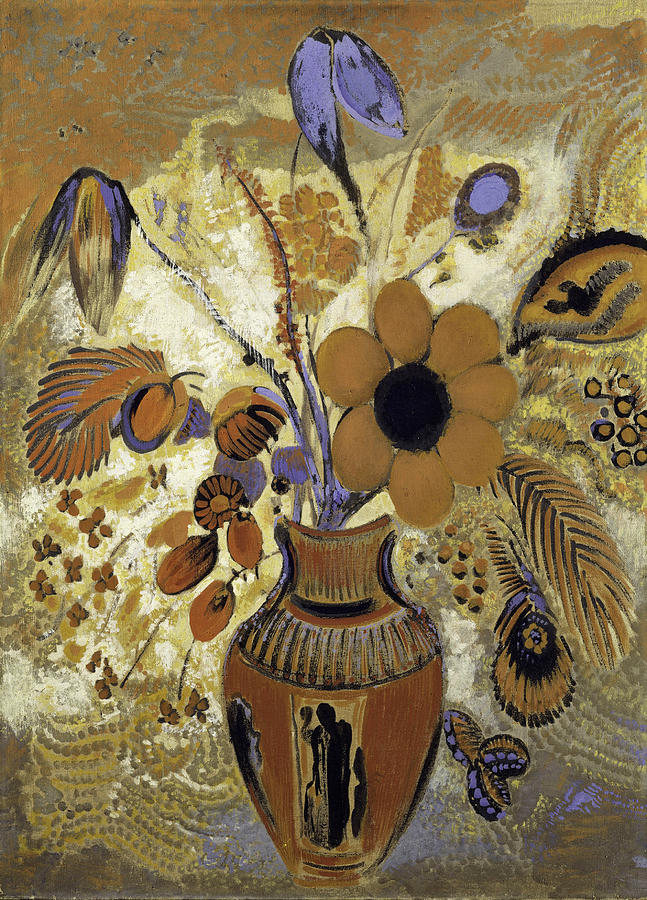 Odilon Redon Painting - Etruscan Vase with Flowers by Odilon Redon