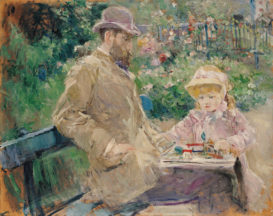 Eugene Manet 1833-92 With His Daughter At Bougival, C.1881 Oil On Canvas Photograph by Berthe Morisot