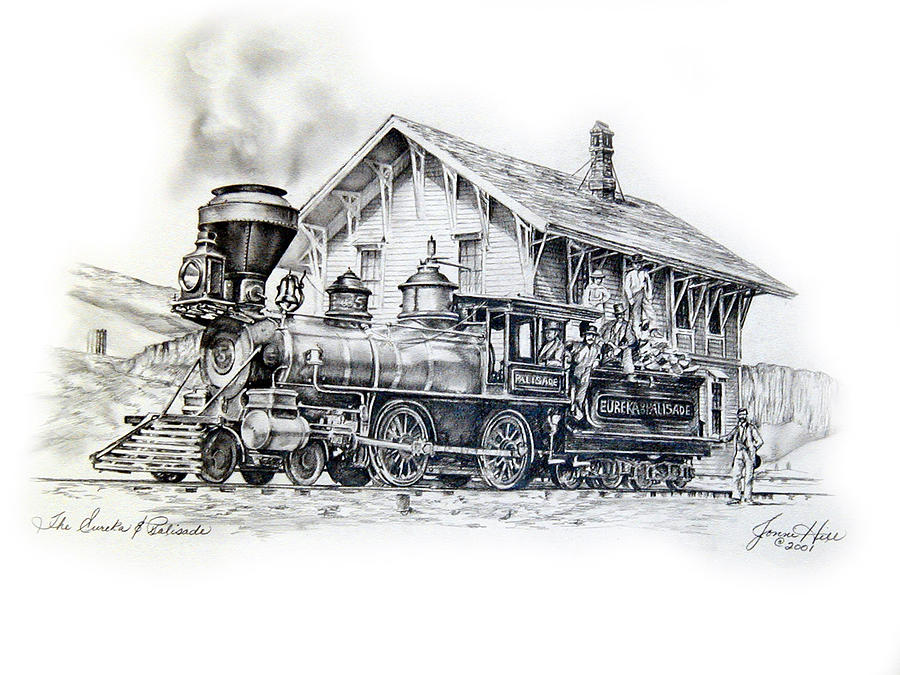 Steam Engine Locomotive Drawing - Eureka and Palisade  by Jonni Hill