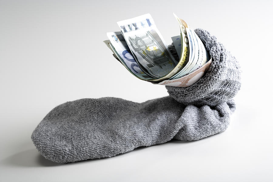 Euro notes in stocking Photograph by Creativ Studio Heinemann