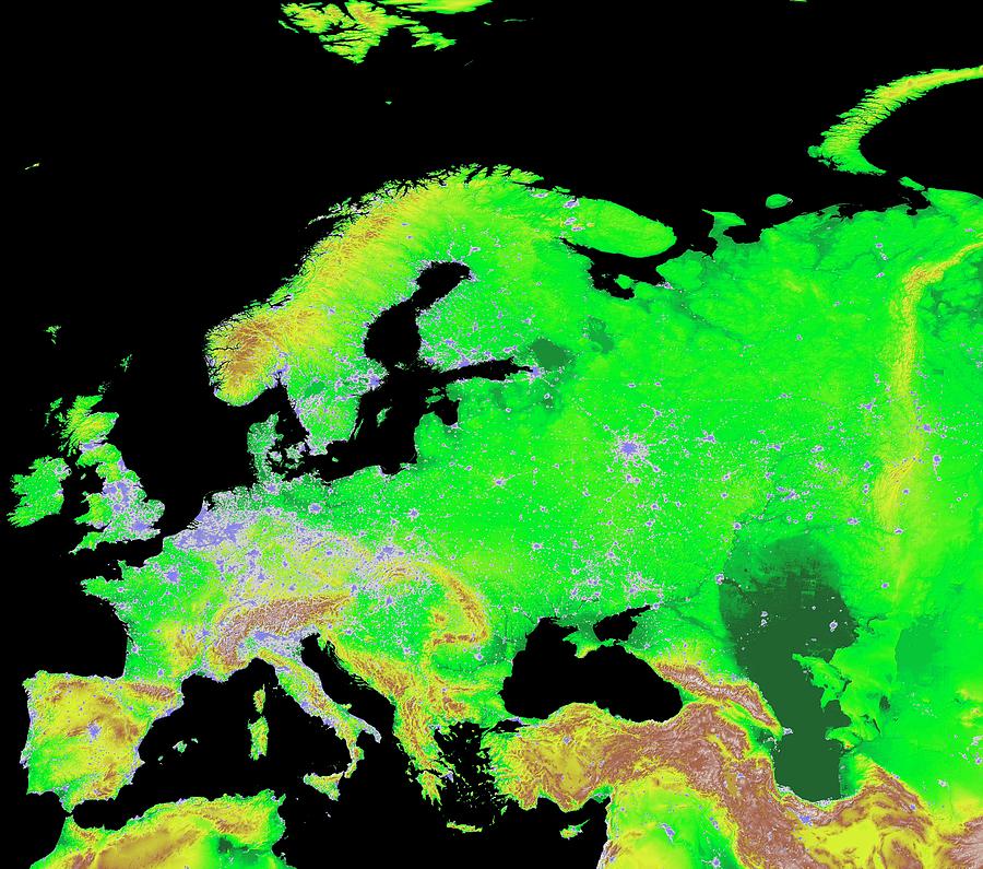 Europe And City Lights Photograph by Noaa/science Photo Library