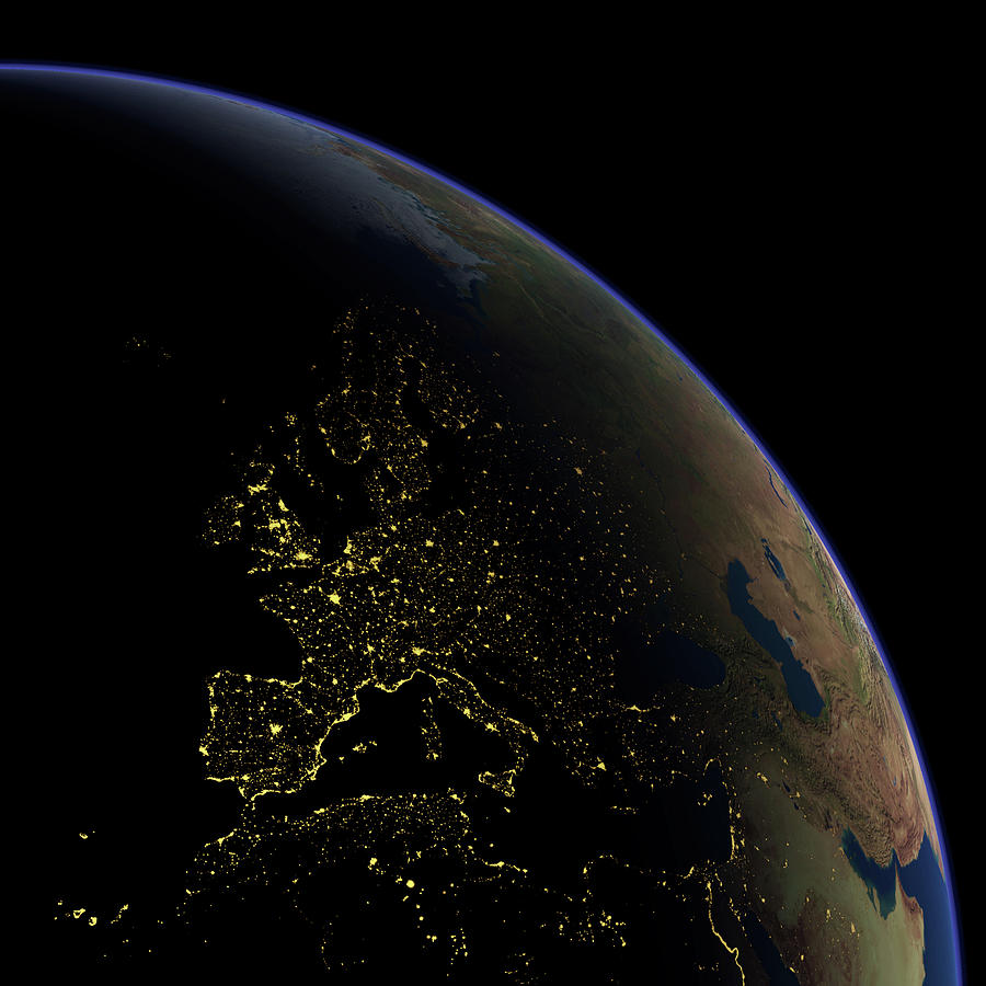 Europe At Night Photograph by Planetary Visions Ltd/science Photo Library