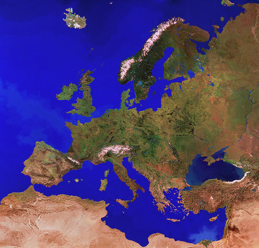 Europe From Space Photograph by Copyright 1995, Worldsat International And J. Knighton/science Photo Library