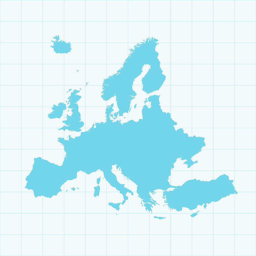 Europe Map On Grid On Blue Background Digital Art by Iconeer