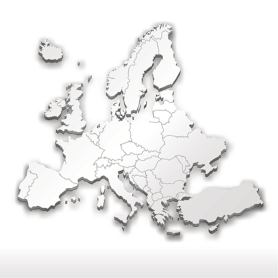 Europe map white Drawing by Iconeer