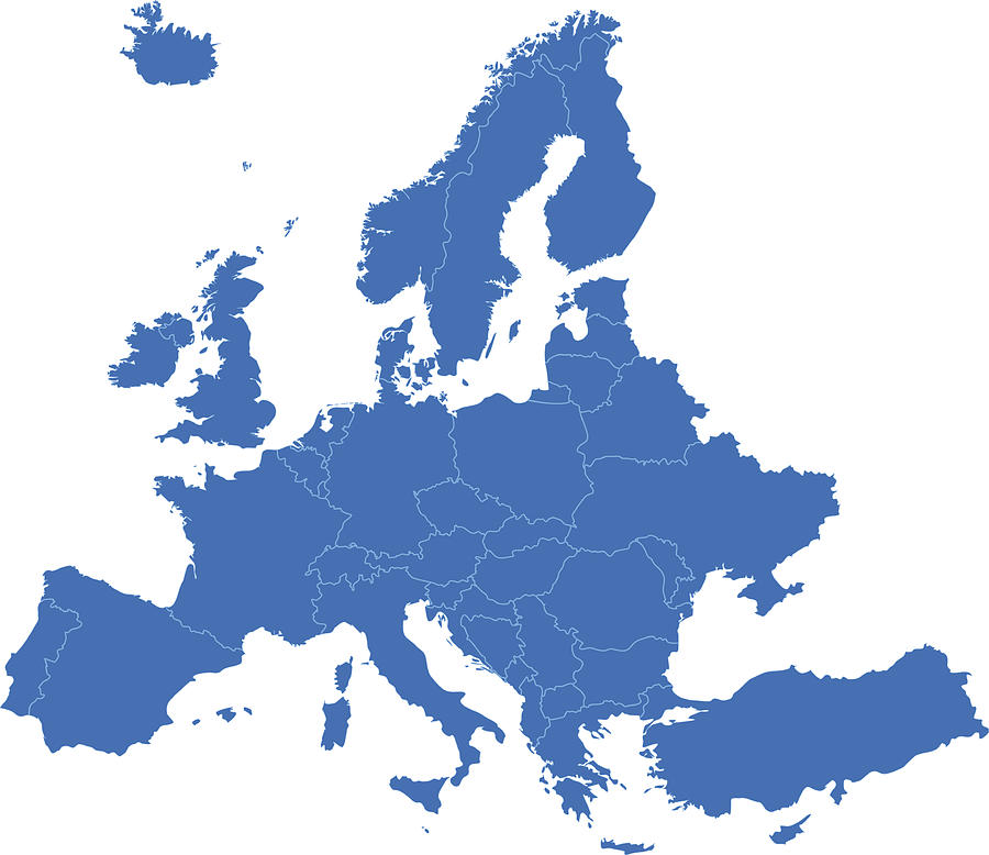 Europe simple blue map on white background Drawing by Iconeer