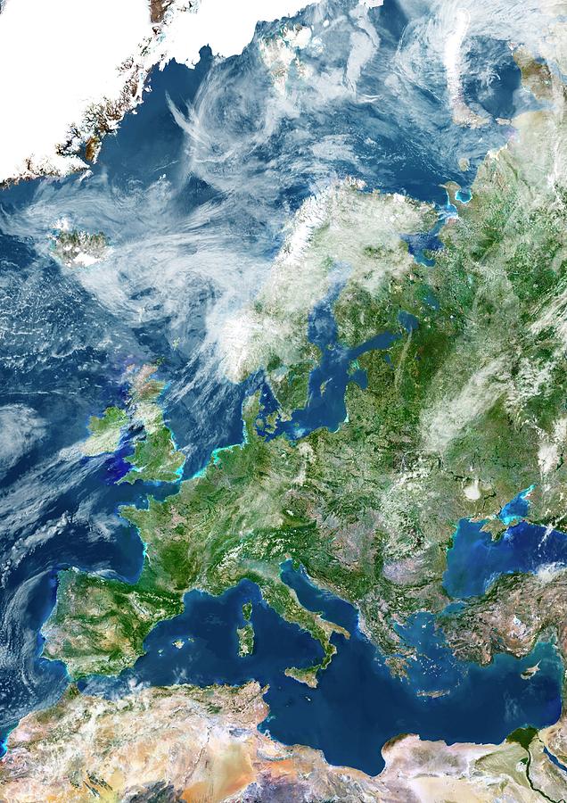 Europe With Clouds Photograph by Planetobserver/science Photo Library