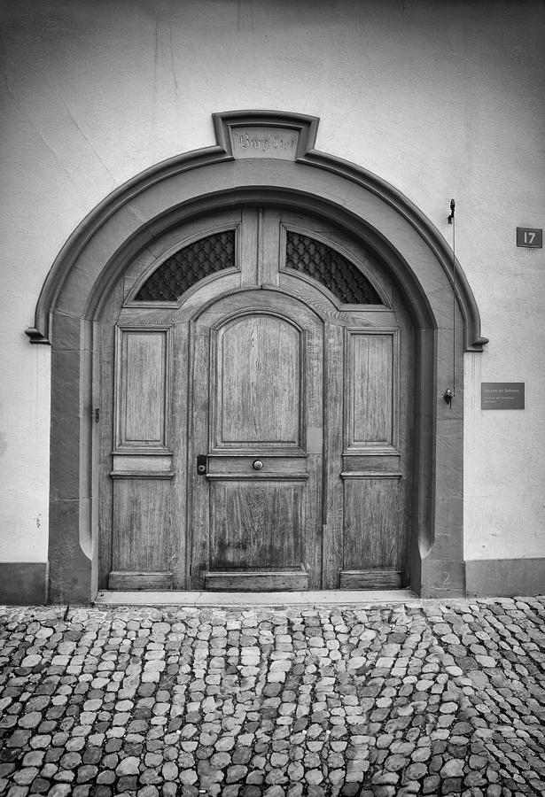 European Museum Door in Black and White Photograph by James Bethanis