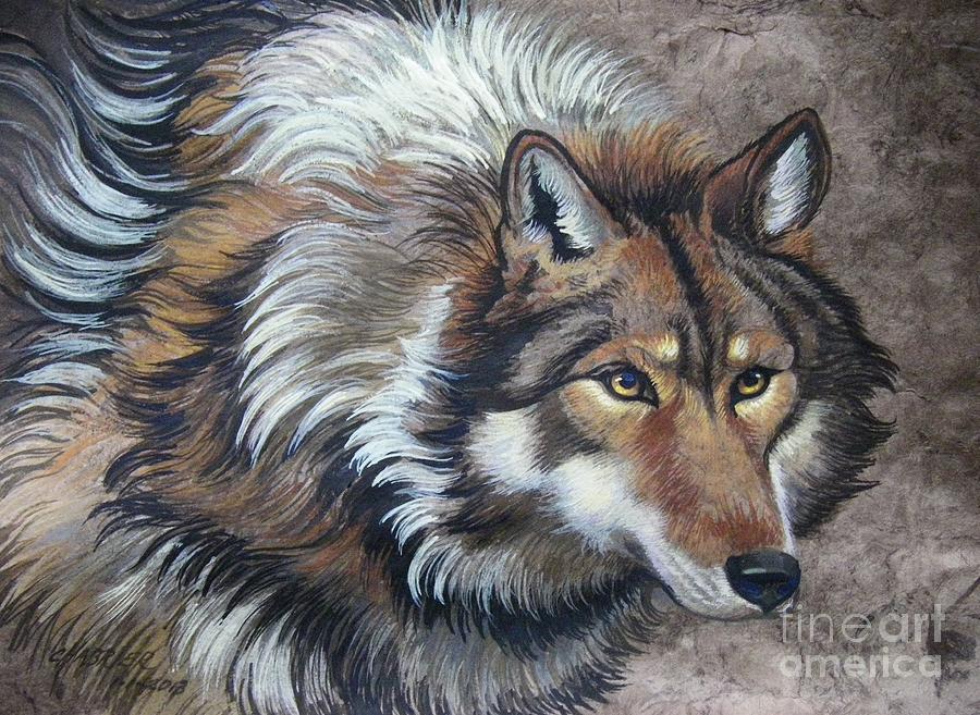 European Timber Wolf Painting by Anne Shoemaker-Magdaleno - Fine Art ...