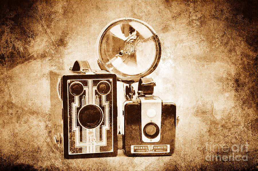 European Travelers Mother And Daughter Cameras Sepia Digital Art by Andee Design
