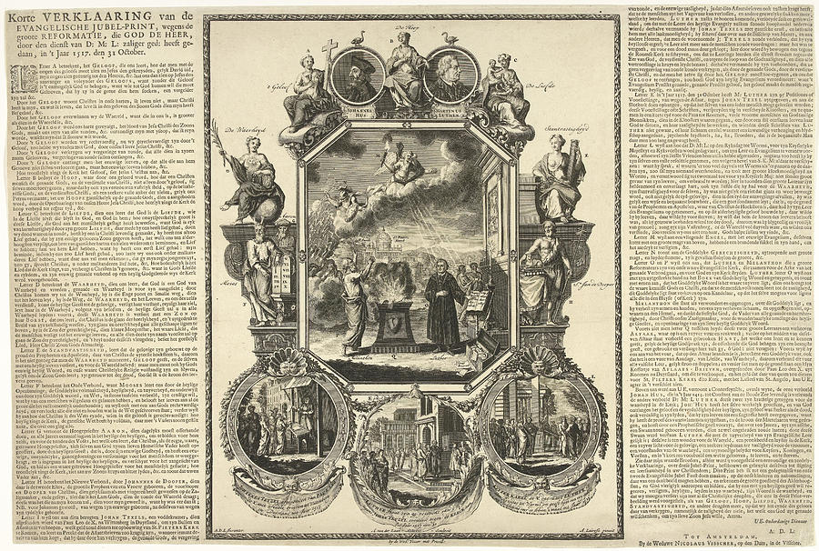 Portrait Drawing - Evangelical Jubilee Print Of The Second Centenary by Adolf Van Der Laan And Abraham Lairesse I De