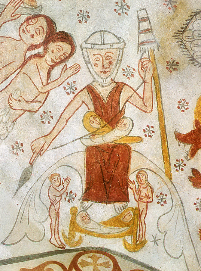 Eve Spinning, C1350 Painting by Granger