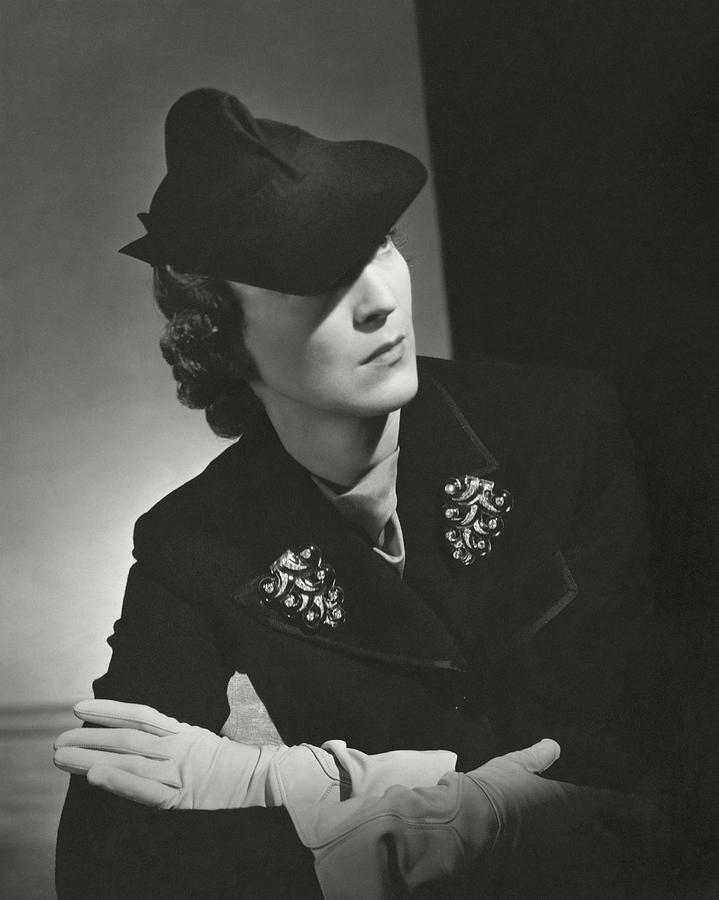 Evelyne Greig Modeling A Military Hat Photograph by Horst P. Horst