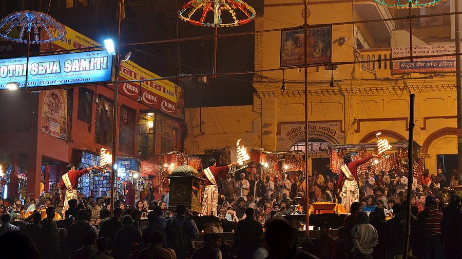 Unique Photograph - Evening Arti 3  - Varanasi India by Kim Bemis