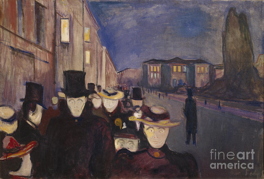 Evening at Karl Johan Painting by Edvard Munch