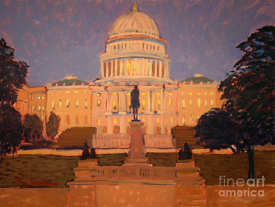 Evening at the capitol Painting by Monica Elena