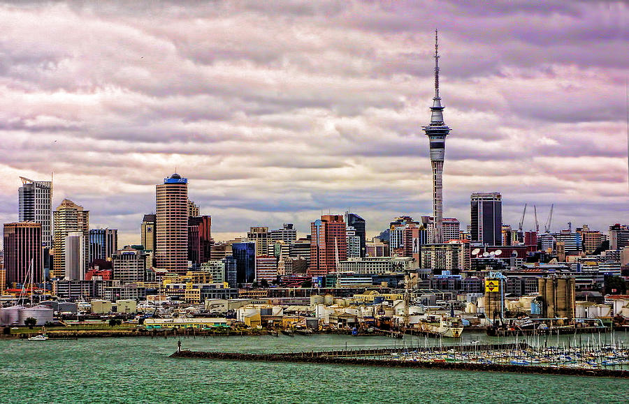 Architecture Photograph - Evening Auckland Skyline by Linda Phelps