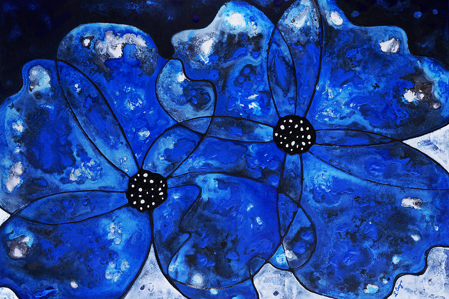 Evening Bloom Blue Flowers by Sharon Cummings Painting by Sharon Cummings
