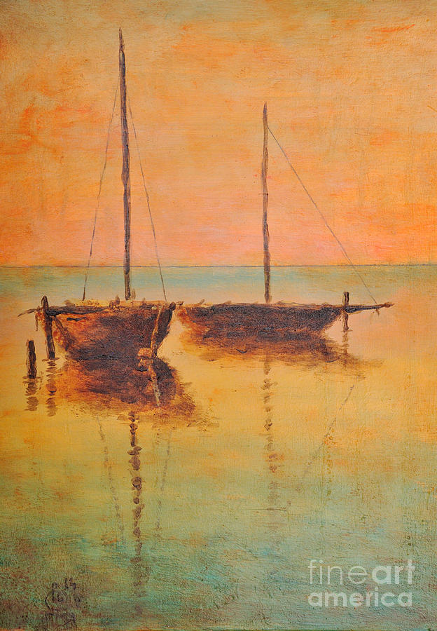 Evening boats Painting by Martin Capek