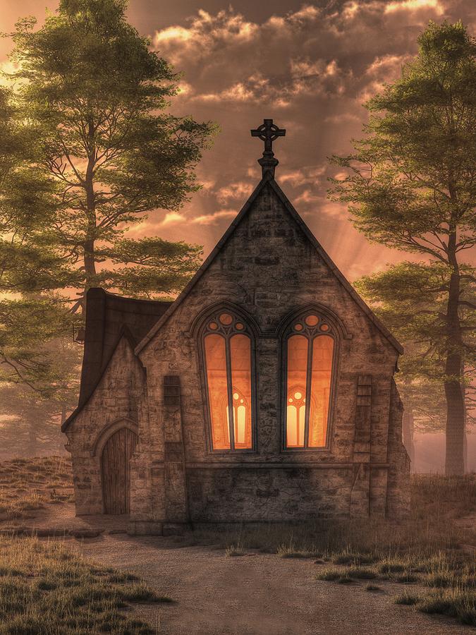 Inspirational Digital Art - Evening Chapel by Christian Art
