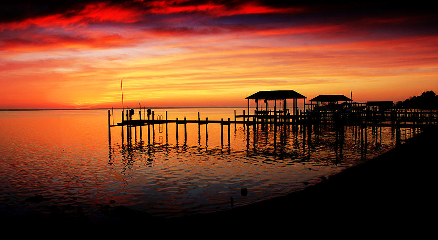 Sunset Photograph - Evening Enchantment at the Hilton Pier by Ola Allen