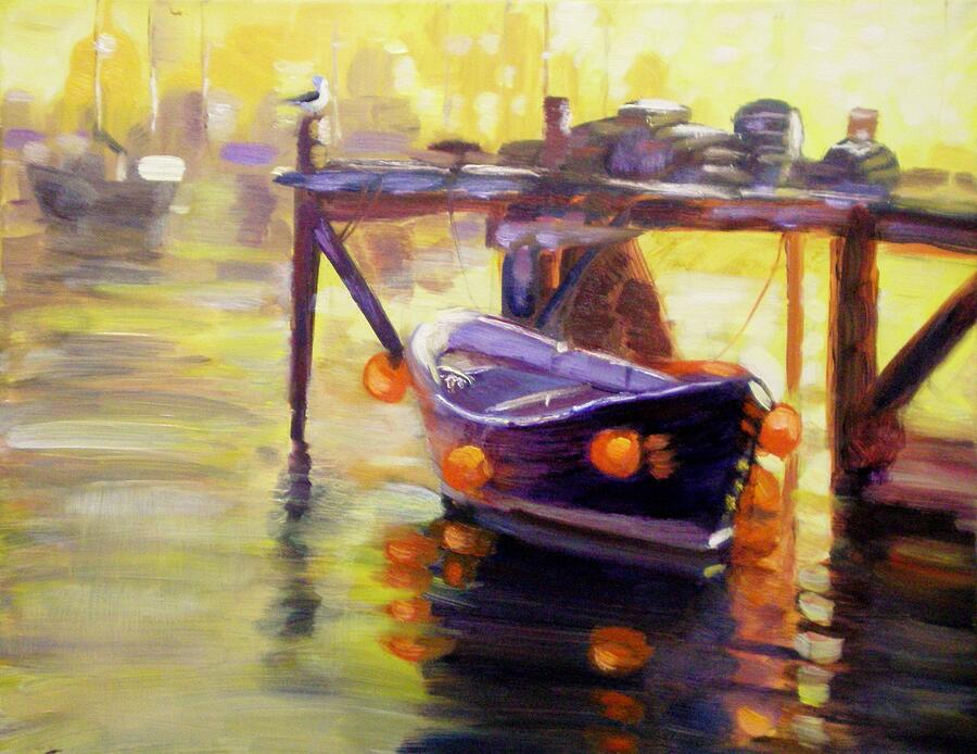 Boat Painting - Evening Gold by Elena Sokolova