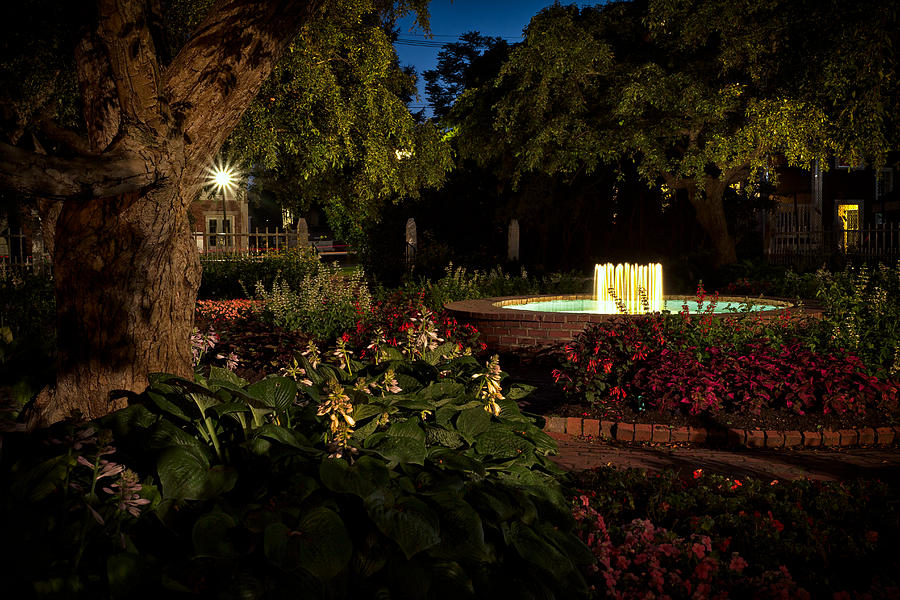 Fountain Photograph - Evening In The Garden Prescott Park Gardens At Night by Jeff Sinon