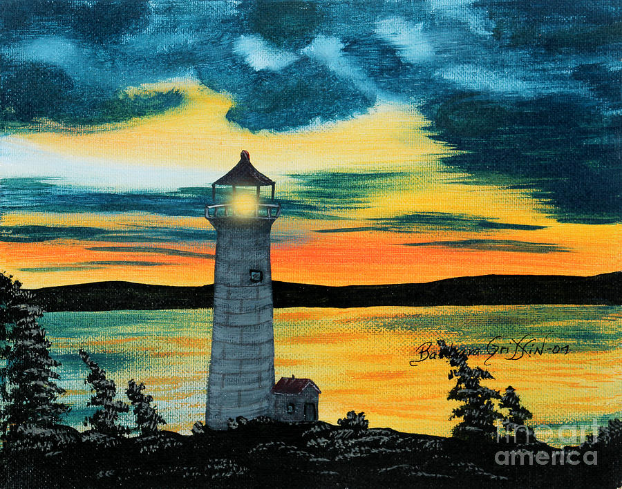 Sunset Painting - Evening Light - Lighthouse by Barbara A Griffin