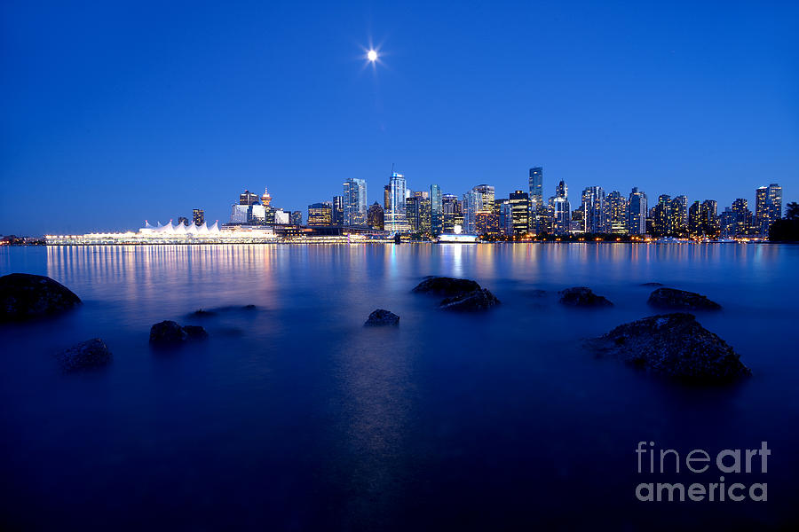 Evening Moon Over Vancouver Harbour 1 Photograph by Terry Elniski