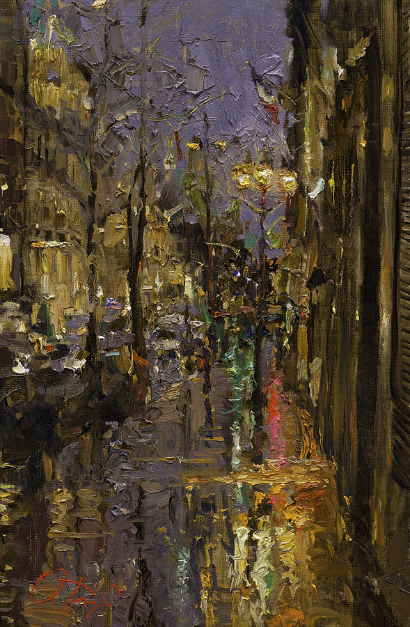 Paris Painting - Evening Rain in Paris by Oleg Trofimoff