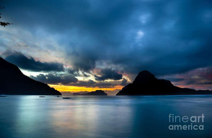 Sunset Photograph - Evening seascape on El Nido Palawan Philippines by Fototrav Print