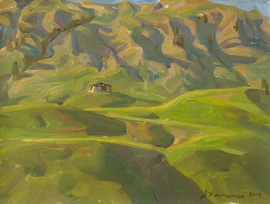 Mountain Painting - Evening shadows of mountains by Victoria Kharchenko