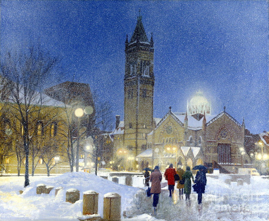 Evening Snow - Copley Plaza Painting by Candace Lovely