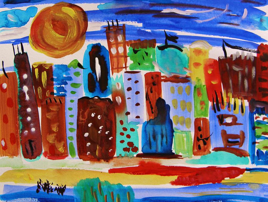 Evening Sun Cityscape Painting by Mary Carol Williams