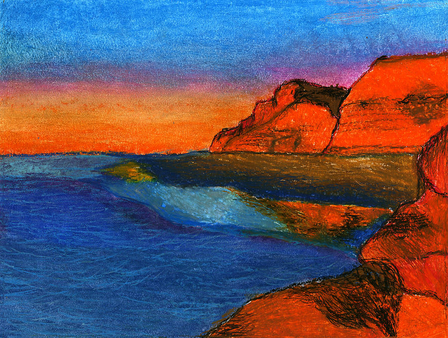 Sunset Drawing - Evening Sunset at Torrey Pines Beach by Nivedha Maniv 2nd grade by California Coastal Commission