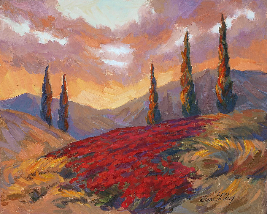 Evening Sunset in Tuscany Painting by Diane McClary