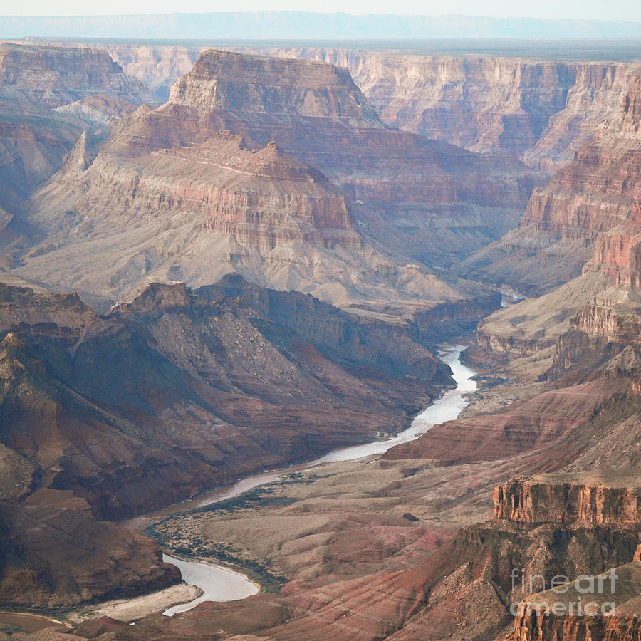 Evening Twilight Reflected from Colorado River Meandering through Grand Canyon National Park Square Photograph by Shawn OBrien