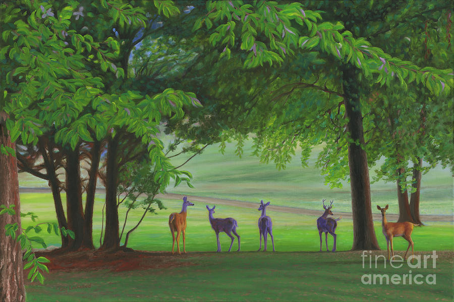 White Tail Deer Painting - Deer Evening Visit Three by Guy C Lockwood