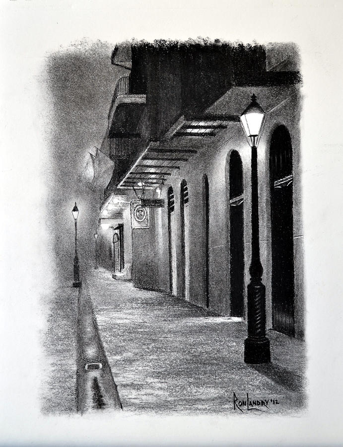 Evening Walk Down Pirate Alley Drawing by Ron Landry
