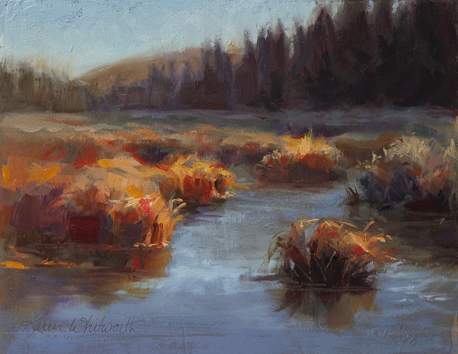 Ever Flowing Alaskan Creek in Autumn Painting by K Whitworth