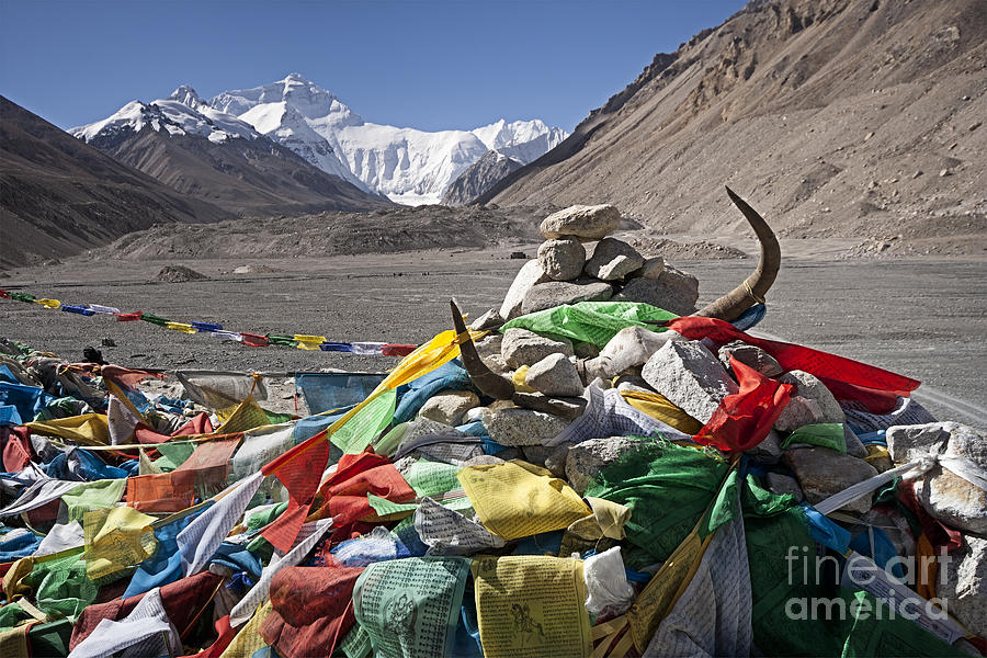 Flag Photograph - Everest and Prayer Flags by Hitendra SINKAR
