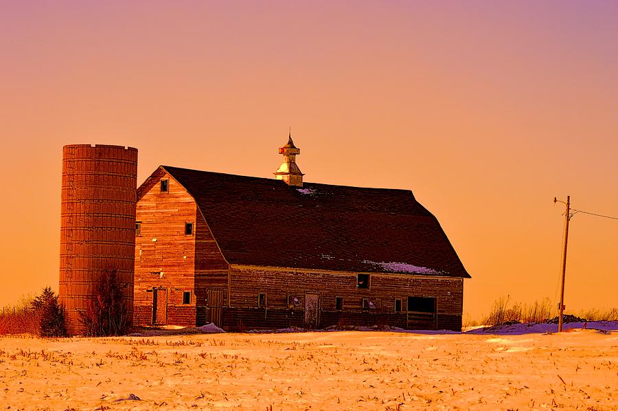 Winter Photograph - Evergreen Barn by Bonfire Photography