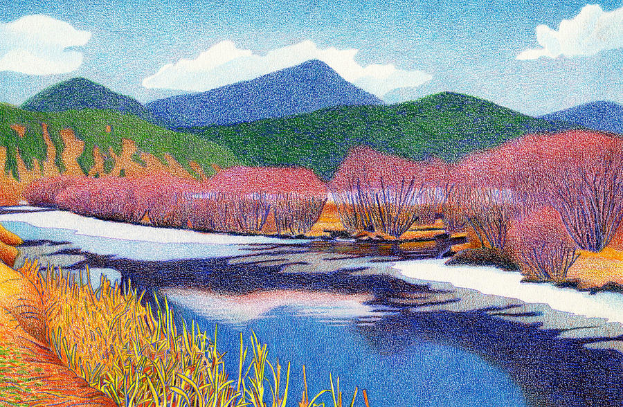 Evergreen Lake Fall Drawing by Dan Miller