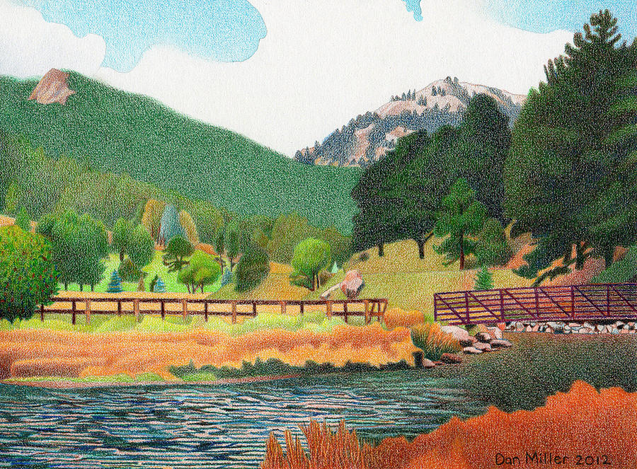 Evergreen Lake Spring Drawing by Dan Miller
